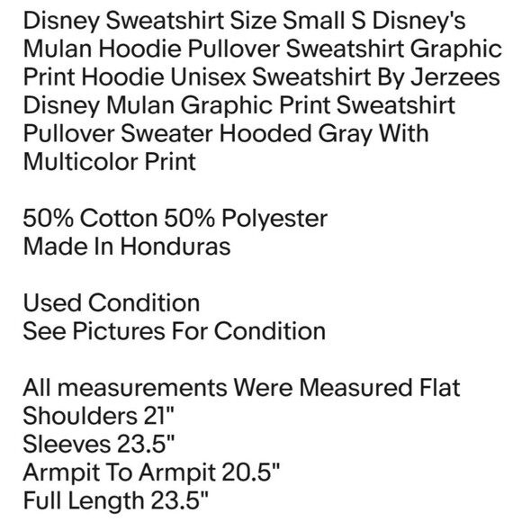 Disney Sweatshirt Size Small S Disney's Mulan Hoodie Pullover Sweatshirt Graphic - Picture 2 of 7